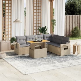 Gartensofagarnitur 7-teilig mit Kissen aus synthetischem Rattan in Beige. von , Gartensets - Ref: Foro24-3271773, Preis: 530,...