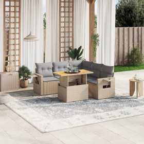 Garden sofa set with 6-piece synthetic rattan beige cushions by , Garden sets - Ref: Foro24-3271752, Price: 492,24 €, Discoun...