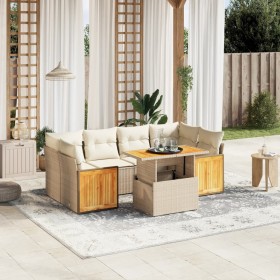 Gartensofagarnitur 7-teilig mit Kissen aus synthetischem Rattan in Beige. von , Gartensets - Ref: Foro24-3273858, Preis: 612,...