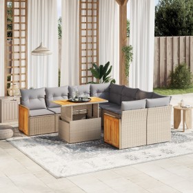 Gartensofagarnitur 9-teilig mit Kissen aus synthetischem Rattan in Beige. von , Gartensets - Ref: Foro24-3273887, Preis: 671,...