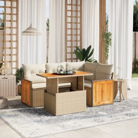 Garden sofa set with 5-piece synthetic rattan beige cushions by , Garden sets - Ref: Foro24-3273942, Price: 498,96 €, Discoun...