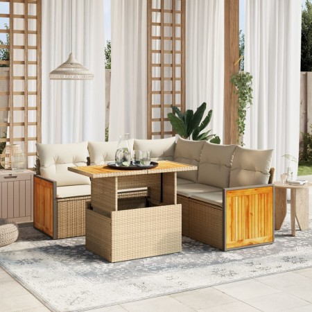 Garden sofa set with 6-piece beige synthetic rattan cushions by , Garden sets - Ref: Foro24-3273956, Price: 563,99 €, Discoun...