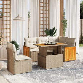 Gartensofa-Set mit 6-teiligen Kissen aus synthetischem Rattan in Beige. von , Gartensets - Ref: Foro24-3273963, Preis: 563,99...