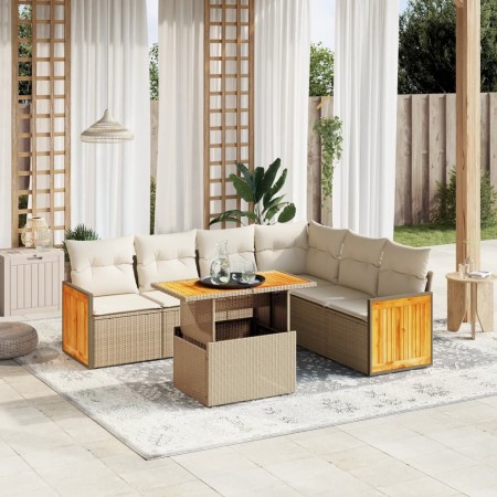 Garden set with 7 pieces of sofas and beige synthetic rattan cushions. by , Garden sets - Ref: Foro24-3273977, Price: 587,46 ...