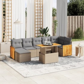 Garden sofa set with beige cushions, 8 pieces, PE rattan. by , Garden sets - Ref: Foro24-3274069, Price: 614,30 €, Discount: %