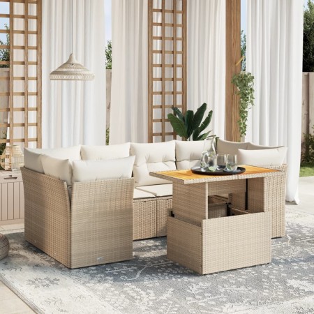 Garden set with 7 pieces of sofas and beige synthetic rattan cushions. by , Garden sets - Ref: Foro24-3270687, Price: 596,06 ...