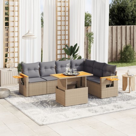 Garden set with 7 pieces of sofas and beige synthetic rattan cushions. by , Garden sets - Ref: Foro24-3273537, Price: 559,25 ...