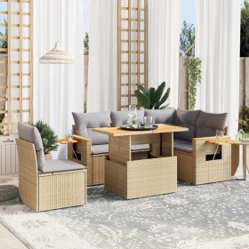 Gartensofa-Set mit 6-teiligen Kissen aus synthetischem Rattan in Beige. von , Gartensets - Ref: Foro24-3273523, Preis: 492,63...