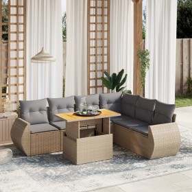 Gartensofagarnitur 7-teilig mit Kissen aus synthetischem Rattan in Beige. von , Gartensets - Ref: Foro24-3272214, Preis: 574,...