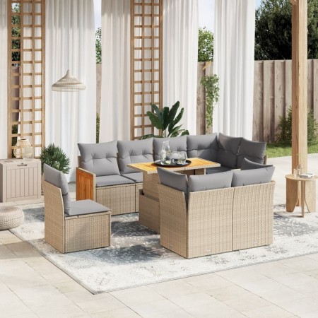 Gartensofagarnitur 9-teilig mit Kissen aus synthetischem Rattan in Beige. von , Gartensets - Ref: Foro24-3274055, Preis: 715,...