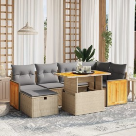 Set of 7-piece garden sofas and beige synthetic rattan cushions by , Garden sets - Ref: Foro24-3276251, Price: 525,30 €, Disc...