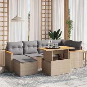 Set of 7-piece garden sofas and beige synthetic rattan cushions by , Garden sets - Ref: Foro24-3273180, Price: 504,61 €, Disc...