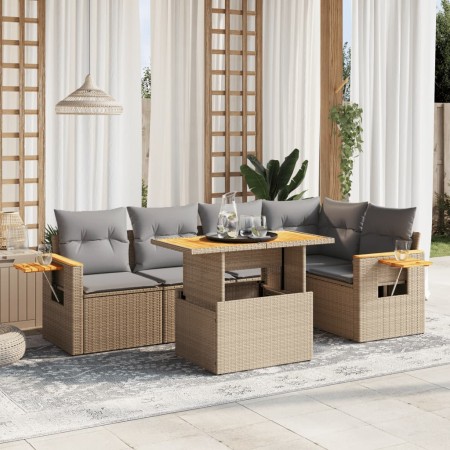 Gartensofa-Set mit 6-teiligen Kissen aus synthetischem Rattan in Beige. von , Gartensets - Ref: Foro24-3273509, Preis: 492,63...