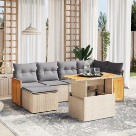 Set of 7-piece garden sofas and beige synthetic rattan cushions by , Garden sets - Ref: Foro24-3274062, Price: 538,00 €, Disc...