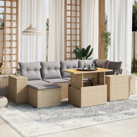 Set of 7-piece garden sofas and beige synthetic rattan cushions by , Garden sets - Ref: Foro24-3272739, Price: 543,07 €, Disc...