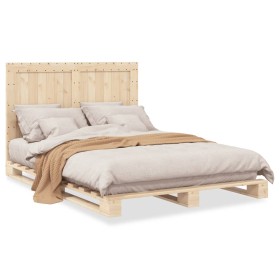 Solid pine wood bed frame with headboard 140x200 cm by , Beds and slatted bases - Ref: Foro24-3281534, Price: 195,99 €, Disco...