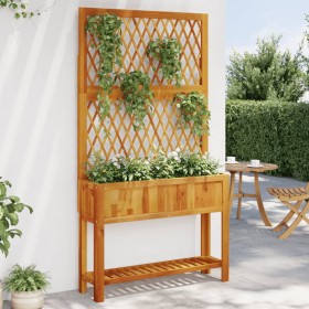 Solid acacia planter with trellis and shelf 100x32x185 cm by , Pots and planters - Ref: Foro24-364899, Price: 150,44 €, Disco...