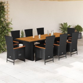 Set de comedor de jardín 9 pzas y cojines ratán sintético negro de , Conjuntos de jardín - Ref: Foro24-3277526, Precio: 1,00 ...