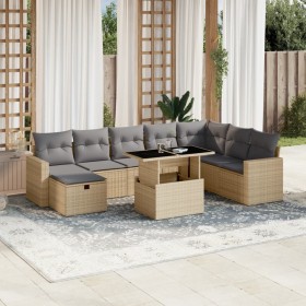 Gartensofagarnitur 9-teilig mit Kissen aus synthetischem Rattan in Beige. von , Gartensets - Ref: Foro24-3274869, Preis: 676,...