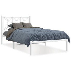 Metal bed frame with white headboard 100x190 cm by , Beds and slatted bases - Ref: Foro24-376171, Price: 76,35 €, Discount: %