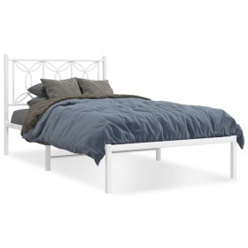 Estructura de cama de metal con cabecero blanco 107x203 cm de , Camas y somieres - Ref: Foro24-376173, Precio: 81,99 €, Descu...