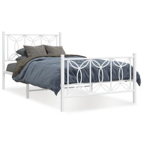 Metal bed frame with white headboard and footboard 100x200 cm by , Beds and slatted bases - Ref: Foro24-376190, Price: 90,99 ...