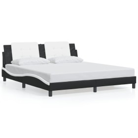 Estructura cama con LED cuero sintético negro blanco 180x200 cm de , Camas y somieres - Ref: Foro24-3214209, Precio: 202,99 €...