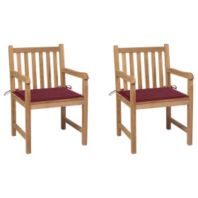 Garden chairs 2 units teak wood with red wine cushions by , Garden chairs - Ref: Foro24-3062739, Price: 281,10 €, Discount: %