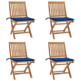 Folding garden chairs 4 pcs solid teak wood with cushions by , Garden chairs - Ref: Foro24-3072817, Price: 366,42 €, Discount: %