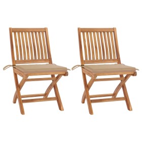 Garden chairs, 2 units, with beige cushions, teak wood. by , Garden chairs - Ref: Foro24-3062436, Price: 184,15 €, Discount: %