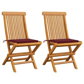 Garden chairs 2 units with red wine cushions teak wood by , Garden chairs - Ref: Foro24-3062469, Price: 127,99 €, Discount: %