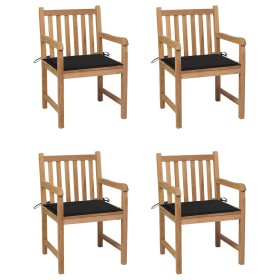 Garden chairs 4 units solid teak wood with black cushions by , Garden chairs - Ref: Foro24-3073011, Price: 556,78 €, Discount: %