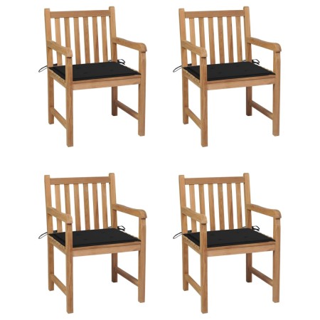 Garden chairs 4 units solid teak wood with black cushions by , Garden chairs - Ref: Foro24-3073011, Price: 556,15 €, Discount: %