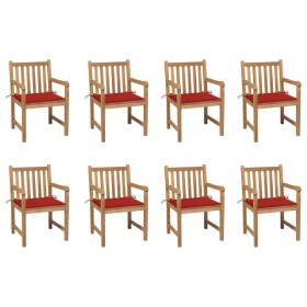 Garden chairs 8 units solid teak wood with red cushions by , Garden chairs - Ref: Foro24-3073064, Price: 1,00 €, Discount: %