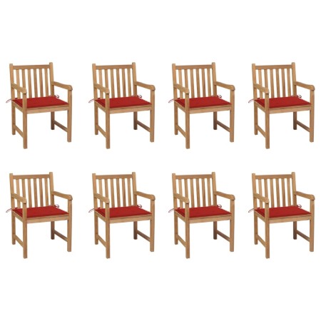 Garden chairs 8 units solid teak wood with red cushions by , Garden chairs - Ref: Foro24-3073064, Price: 1,00 €, Discount: %