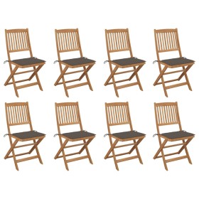 Folding garden chairs 8 units and solid acacia wood cushions by , Garden chairs - Ref: Foro24-3075121, Price: 379,99 €, Disco...