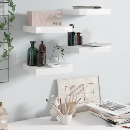 Floating wall shelf set of 4 units in glossy white MDF 23x23.5x3.8cm by vidaXL, Shelves and shelves - Ref: Foro24-323741, Pri...