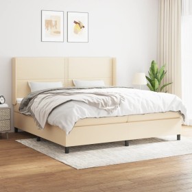 Cama box spring con colchón tela color crema 200x200 cm de , Camas y somieres - Ref: Foro24-3131382, Precio: 690,92 €, Descue...