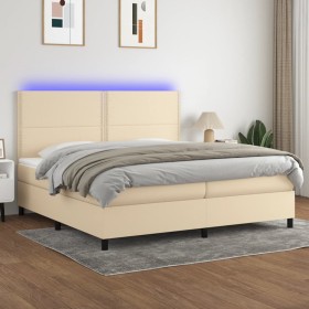 Cama box spring colchón y luces LED tela crema 200x200 cm de , Camas y somieres - Ref: Foro24-3134826, Precio: 691,99 €, Desc...