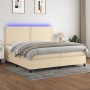 Cama box spring colchón y luces LED tela crema 200x200 cm de , Camas y somieres - Ref: Foro24-3134826, Precio: 685,90 €, Desc...