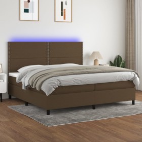 Cama box spring colchón luces LED tela marrón oscuro 200x200 cm de , Camas y somieres - Ref: Foro24-3134824, Precio: 655,47 €...