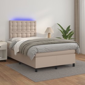 Box spring bed with LED mattress in synthetic leather, cappuccino color, 120x200cm. by , Beds and slatted bases - Ref: Foro24...