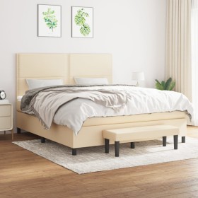 Boxspringbett mit cremefarbenem Stoffbezug und Matratze, 160x200 cm. von , Betten und Lattenroste - Ref: Foro24-3136530, Prei...