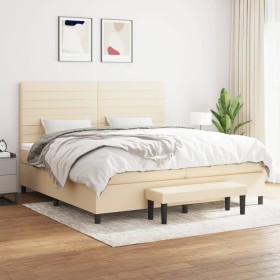 Cama box spring con colchón tela color crema 200x200 cm de , Camas y somieres - Ref: Foro24-3136706, Precio: 751,72 €, Descue...