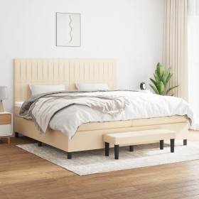 Cama box spring con colchón tela color crema 200x200 cm de , Camas y somieres - Ref: Foro24-3136786, Precio: 713,99 €, Descue...