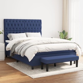 Box spring bed with blue fabric mattress 140x190 cm by , Beds and slatted bases - Ref: Foro24-3136835, Price: 590,21 €, Disco...