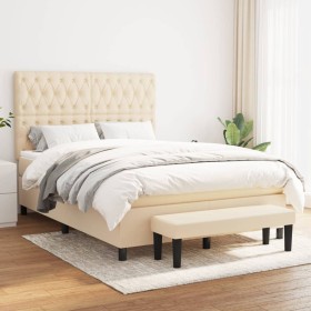 Box spring bed with cream-colored fabric mattress 140x200 cm by , Beds and slatted bases - Ref: Foro24-3136842, Price: 600,91...