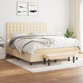 Cama box spring con colchón tela color crema 160x200 cm de , Camas y somieres - Ref: Foro24-3136930, Precio: 634,99 €, Descue...