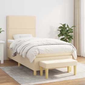 Cama box spring con colchón tela color crema 90x200 cm de , Camas y somieres - Ref: Foro24-3137050, Precio: 385,39 €, Descuen...