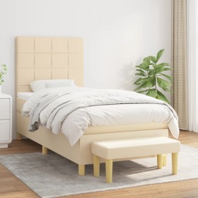 Cama box spring con colchón tela color crema 90x190 cm de , Camas y somieres - Ref: Foro24-3137122, Precio: 406,73 €, Descuen...